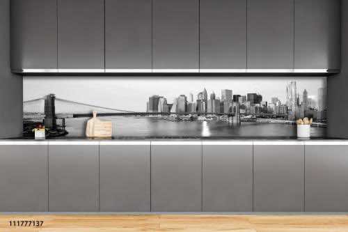 Black,And,White,Minimalist,Kitchen,Set,,Table,With,Appliances,And